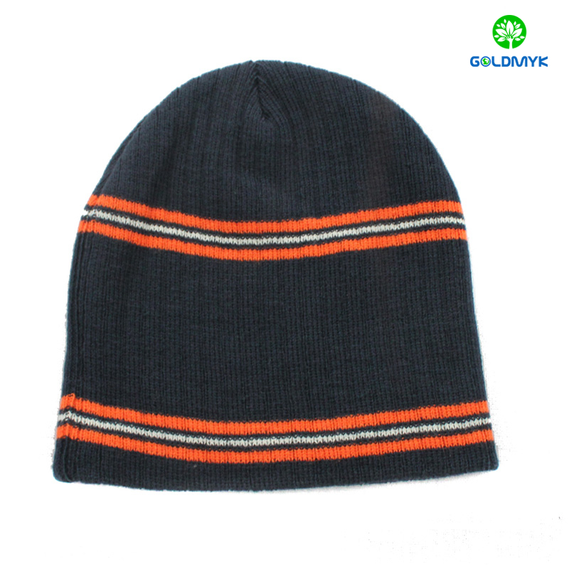 100% acrylic embroidery beanie hat with stripe