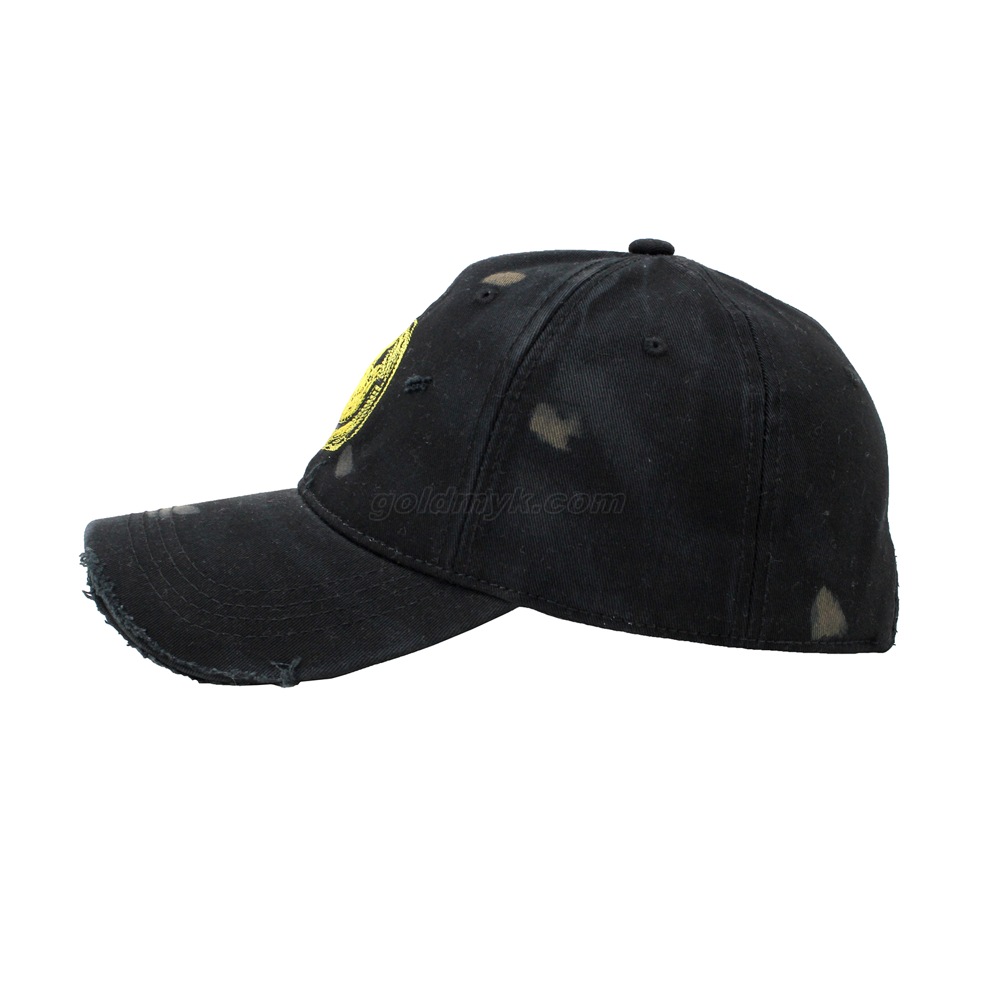 Fast Production Washed 6 Panels Baseball Cap And Hat with Customized Smile Flat Embroidery Logo