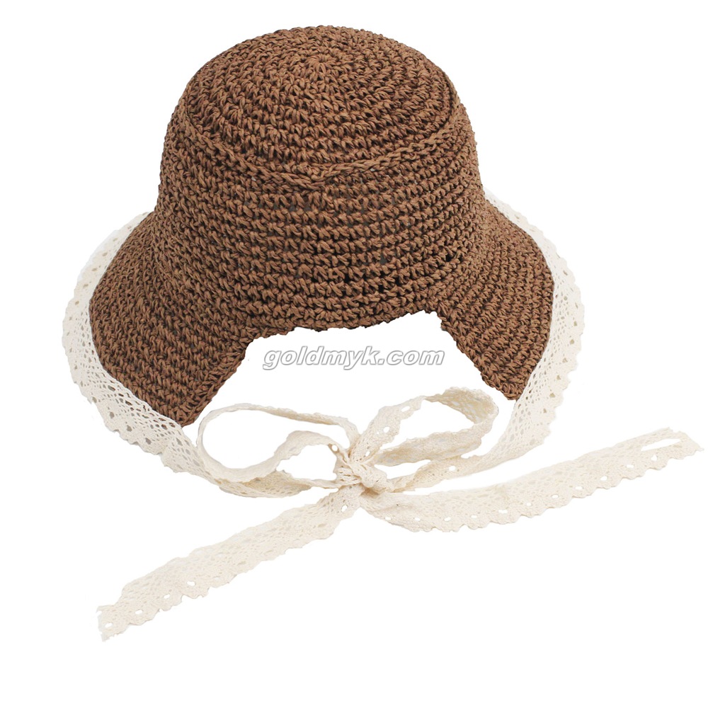 Fashion And New Design Paper Straw Floppy Hat with Lace Design for Women