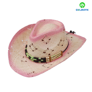 Custom Women Natural straw Raffia cowboy Hat with Decoration