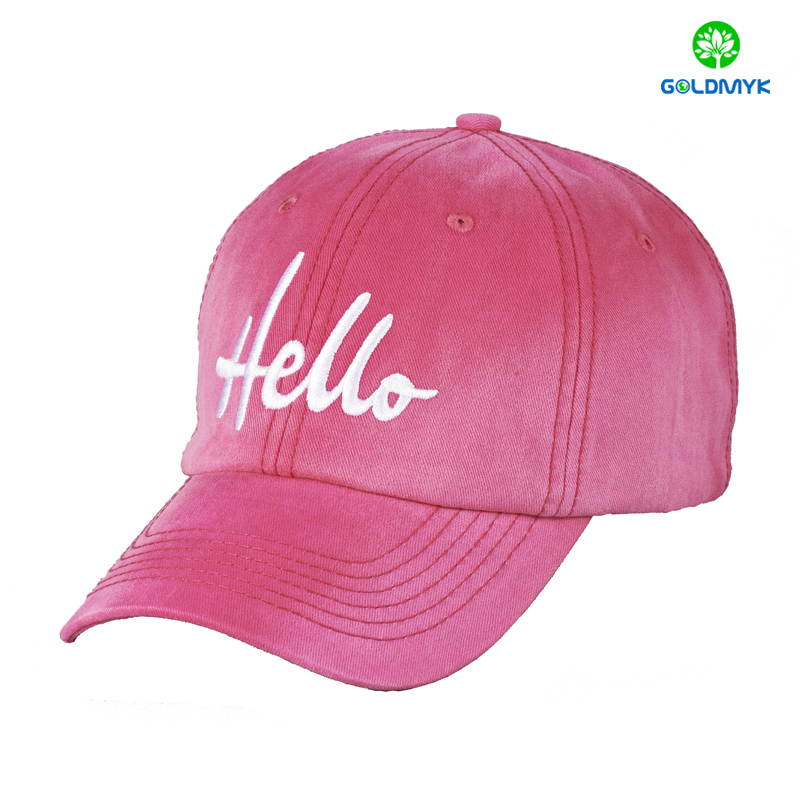 Pink 100% washed cotton baseball cap with simple flat embroidery