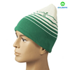 Green and white stripe beanie hat with flat embroidery
