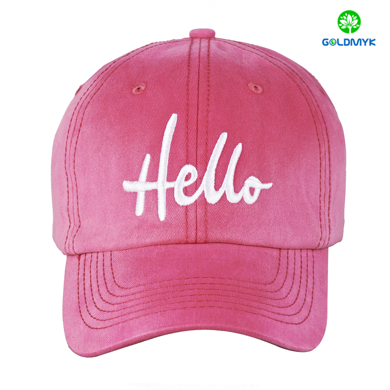 Pink 100% washed cotton baseball cap with simple flat embroidery