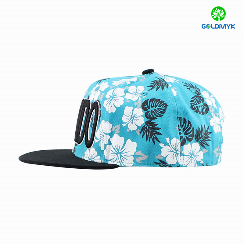 Manufacture Cotton Printing fabric snapback Hat with 3D embroidery