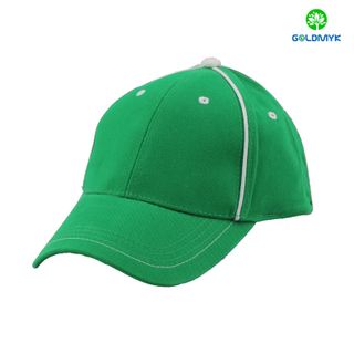 Green Plain six panels Cotton Cap with two strips on front side 