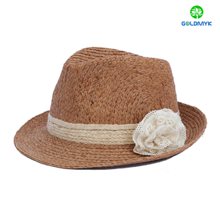 Wholesale women's fashion raffia beach fedora hat 