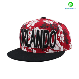 3D embroidery snapback cap with red flower pattern 