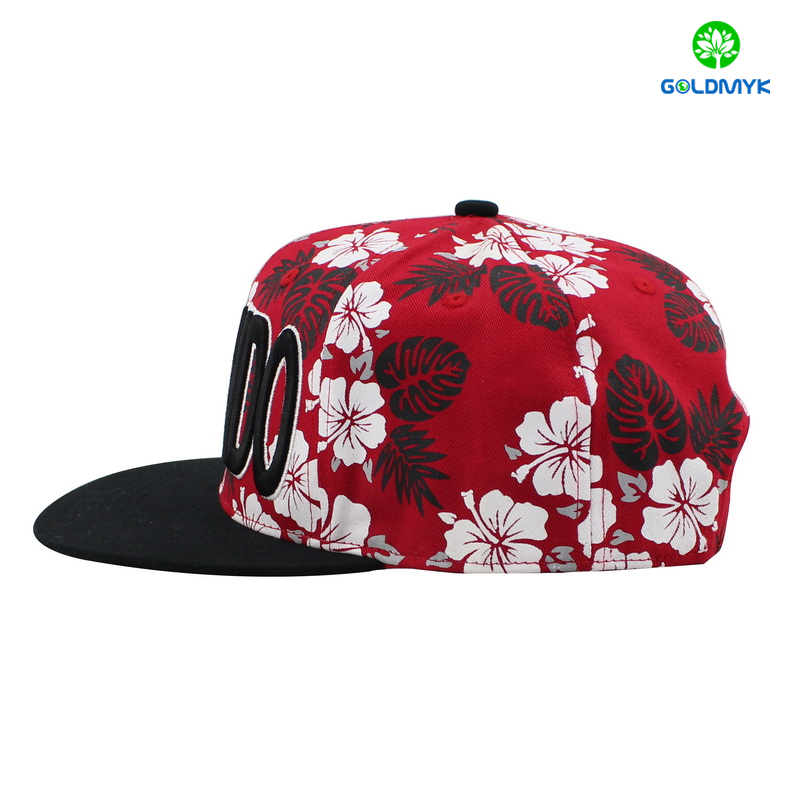 3D embroidery snapback cap with red flower pattern 