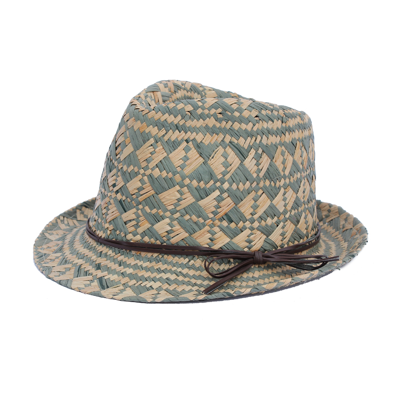 Unisex raffia fedora hat with custom made accessory