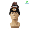 Black intasia pattern and patch embroidery Beanie hat with pom pom