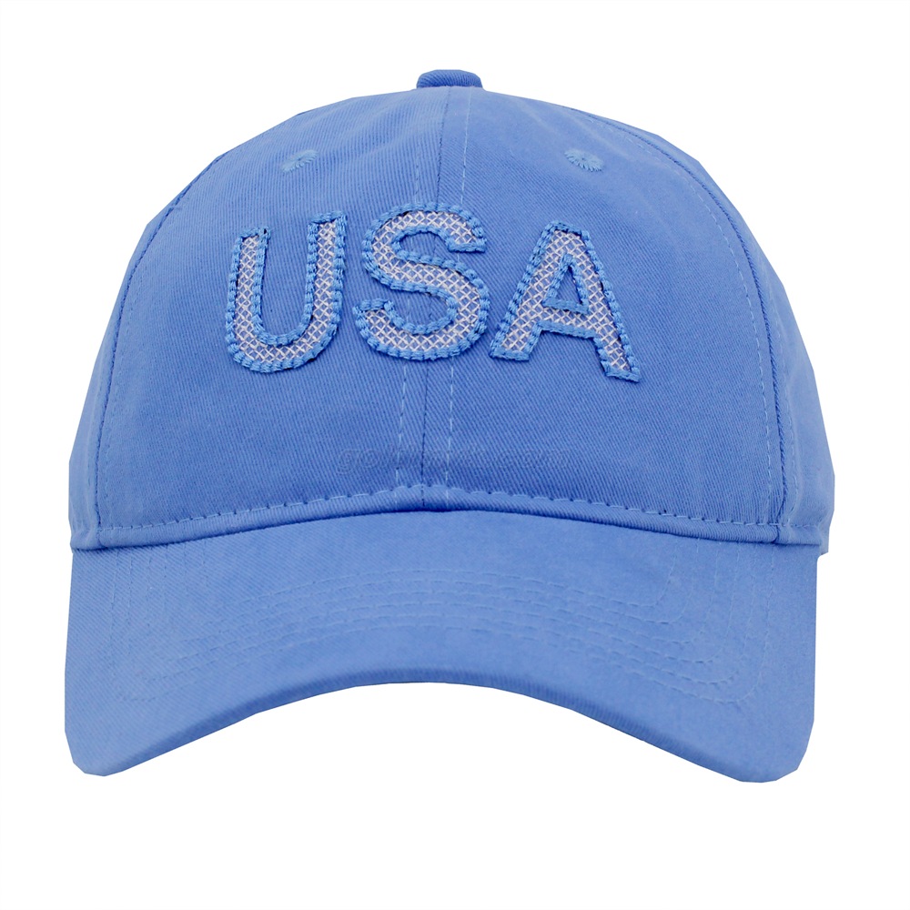 Blue Trucker Cap Cotton Fabric Mesh Hat with Arch Bridge Embroidery For Women And Men Can Custom Logo