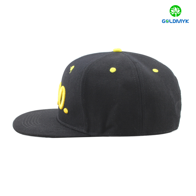 Acrylic snapback cap with 3D embroidery and printing under brim