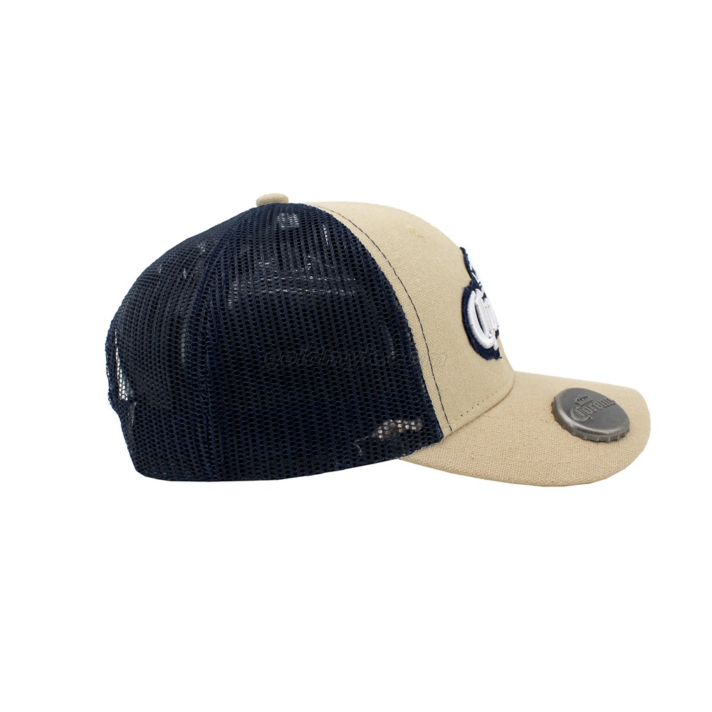 Custom Beige Baseball Cap Canvas Fabric Trucker Cap with Patch Embroidery Logo 6 Panel Mesh Hat Of Women And Men