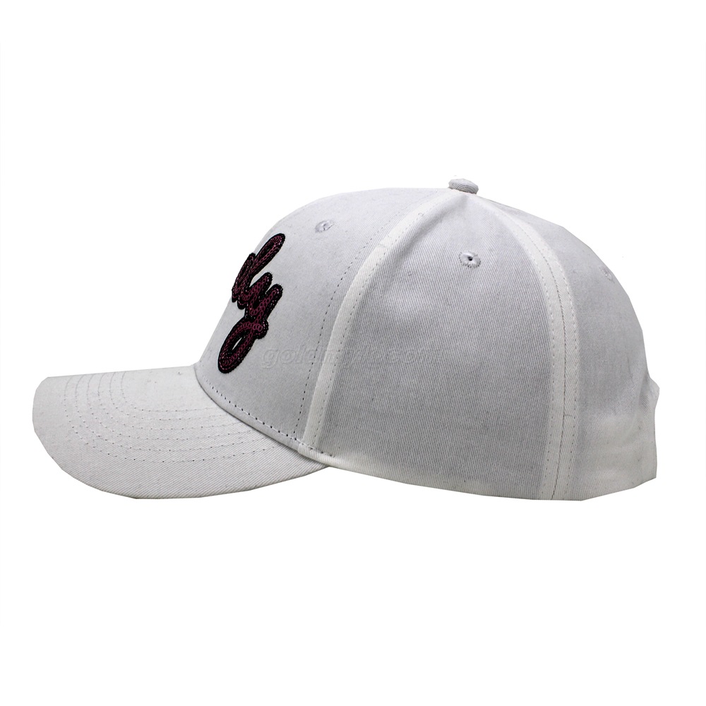 Custom Classic Logo Sequin Embroidery 6 Panel Cotton Baseball Cap Sports Hat For Men And Women