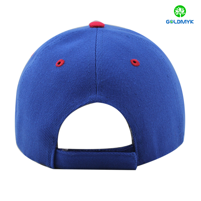 Bright blue and red acrylic six panel cap