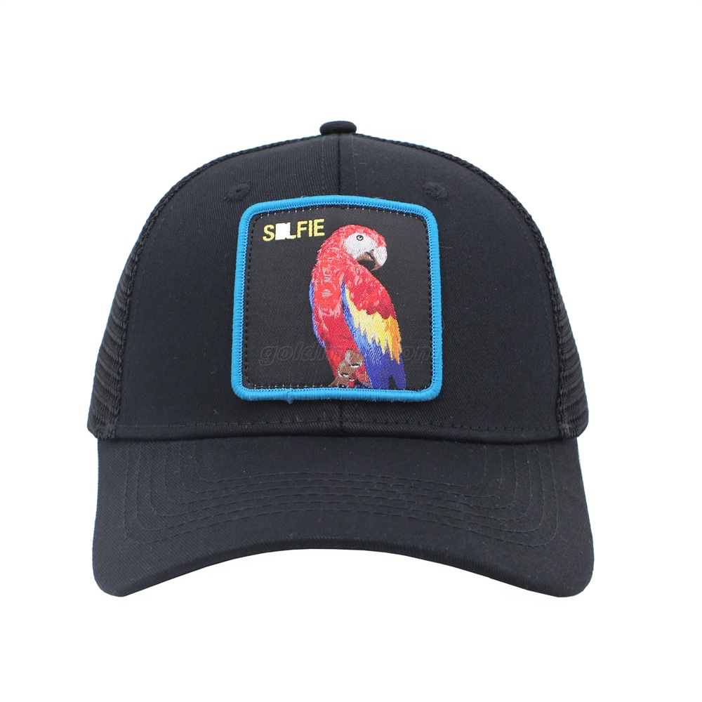 Black Cotton Trucker Cap Mesh Cap with Woven Badge Women And Men Can Custom Logo