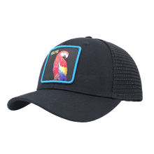 Black Cotton Trucker Cap Mesh Cap with Woven Badge Women And Men Can Custom Logo