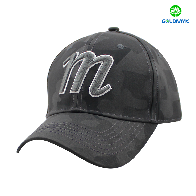 Black camo leather baseball cap with 3D embroidery