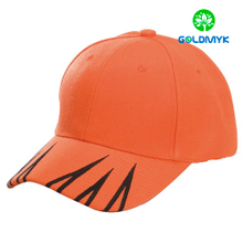 Six panel orange baseball cap with embroidery on bill