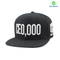 Black six panel snapback cap with 3D embroidery
