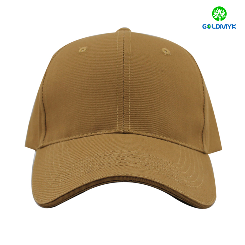 Khaki blank cotton sandwich baseball cap with velcro closure