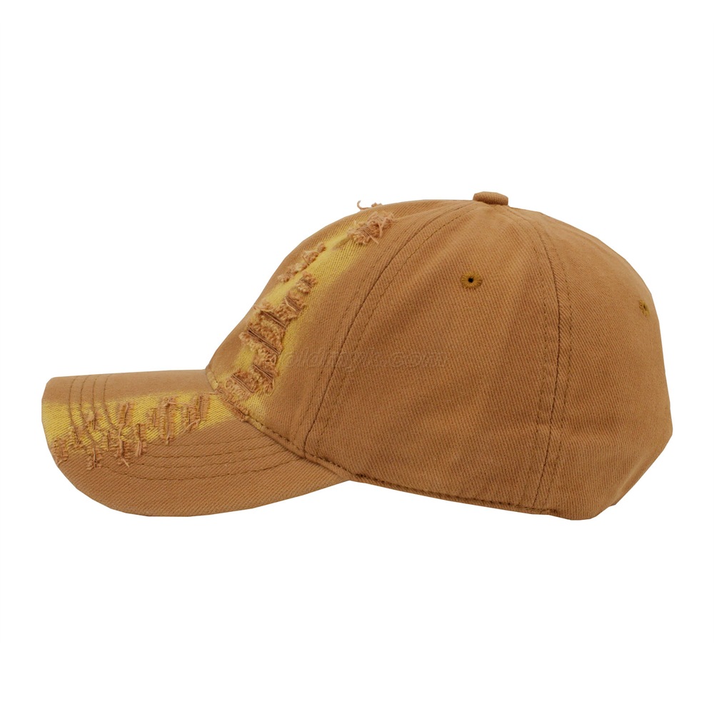 Custom Yellow 100% Cotton Twill Fabric Custom Logo Vintage Washed Baseball Cap Curved Brim Hat Can Custom Embroidery Of Women And Men