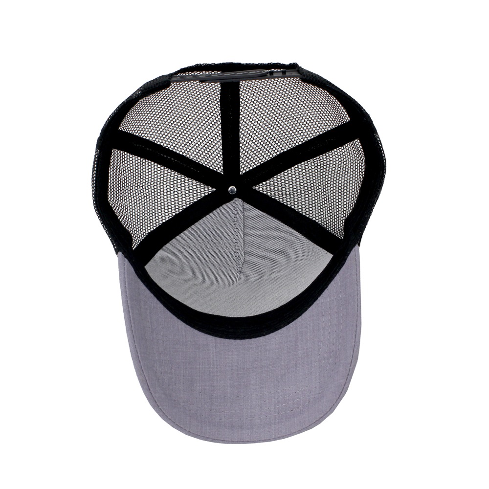 Light Grey Trucker Cap Polyester Fabric Mesh Hat with Arch Bridge Embroidery For Women And Men Can Custom Logo