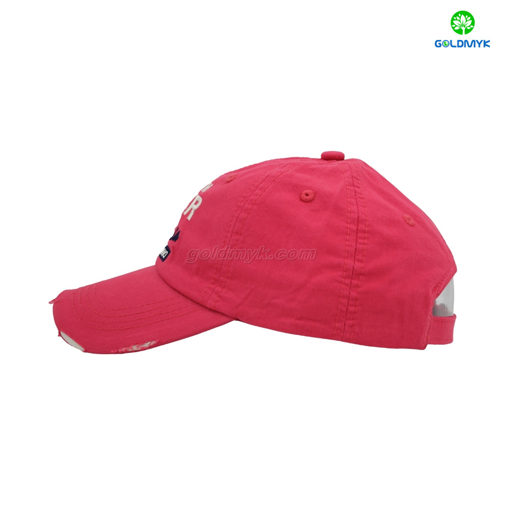 6 Panel Red Distressed Wash 100% Cotton Twill Fabric Custom Logo Baseball Cap Hat Can Custom Embroidery of Women And Men