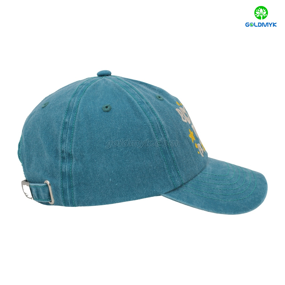 Stylish 6-Panel Blue Flat Embroidery Washed Design for Sports Business or Street Style Baseball Cap
