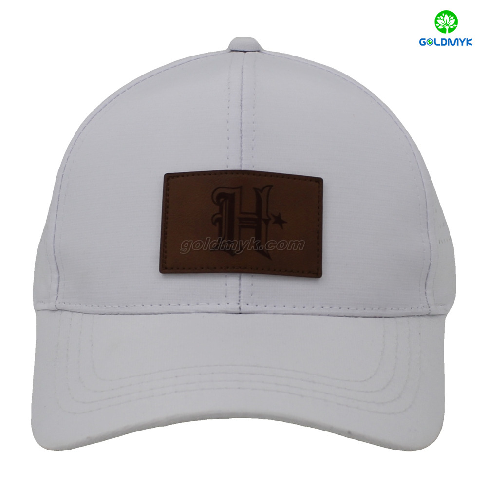 Laser Drilling Leather Patch White Street Style Custom Fabric Cap Curved Brim 6-Panel Trucker Mesh Caps