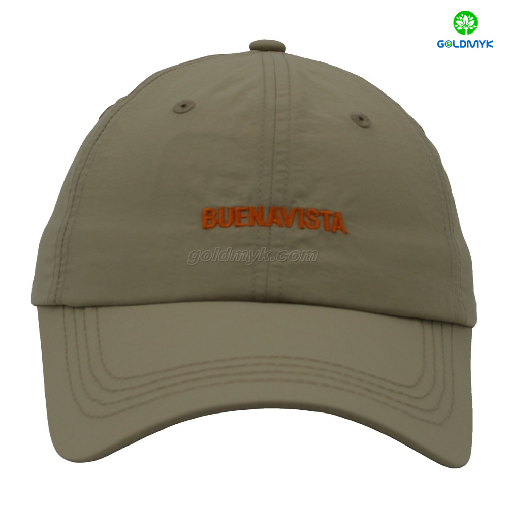 100% Polyester Khaki Flat Embroidery Street Style Custom Fabric Cap Curved Brim 6-Panel Baseball Cap
