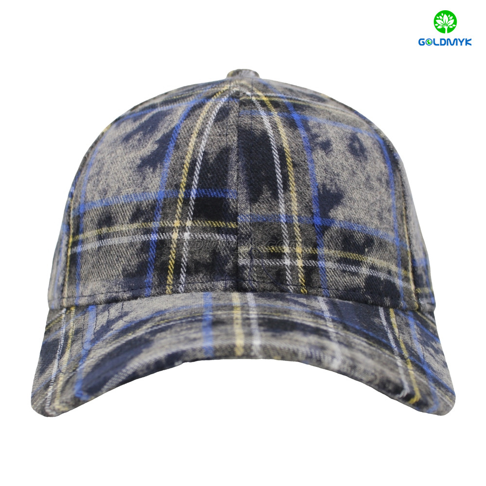 High Quality Cap with Checked Pattern Street Style Custom Fabric Cap Curved Brim 6-Panel Baseball Cap
