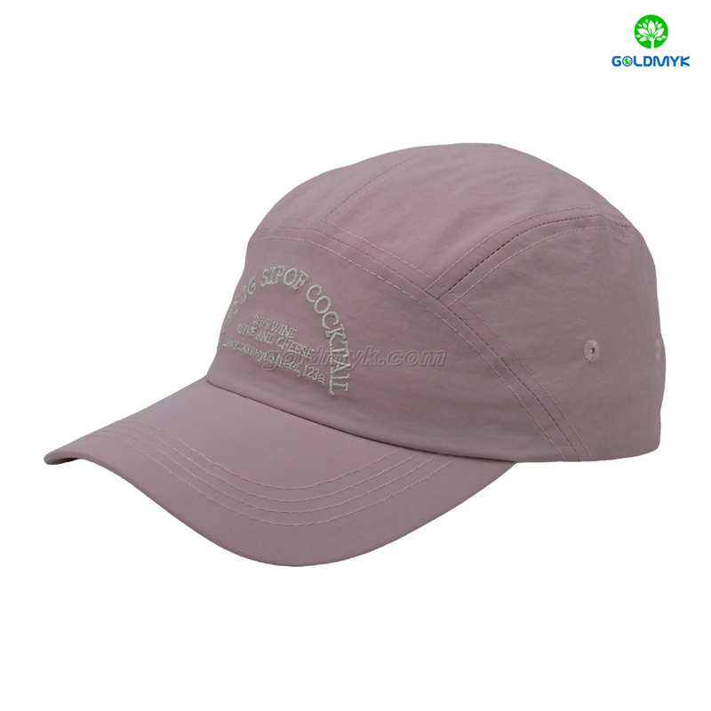 100% Polyester Pink Flat Embroidery Street Style Custom Fabric Cap Curved Brim 5-Panel Baseball Cap