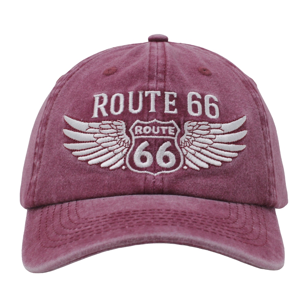 Hot Sale Unstructured Pigment Washed Cotton Route 66 Baseball Cap And Hat