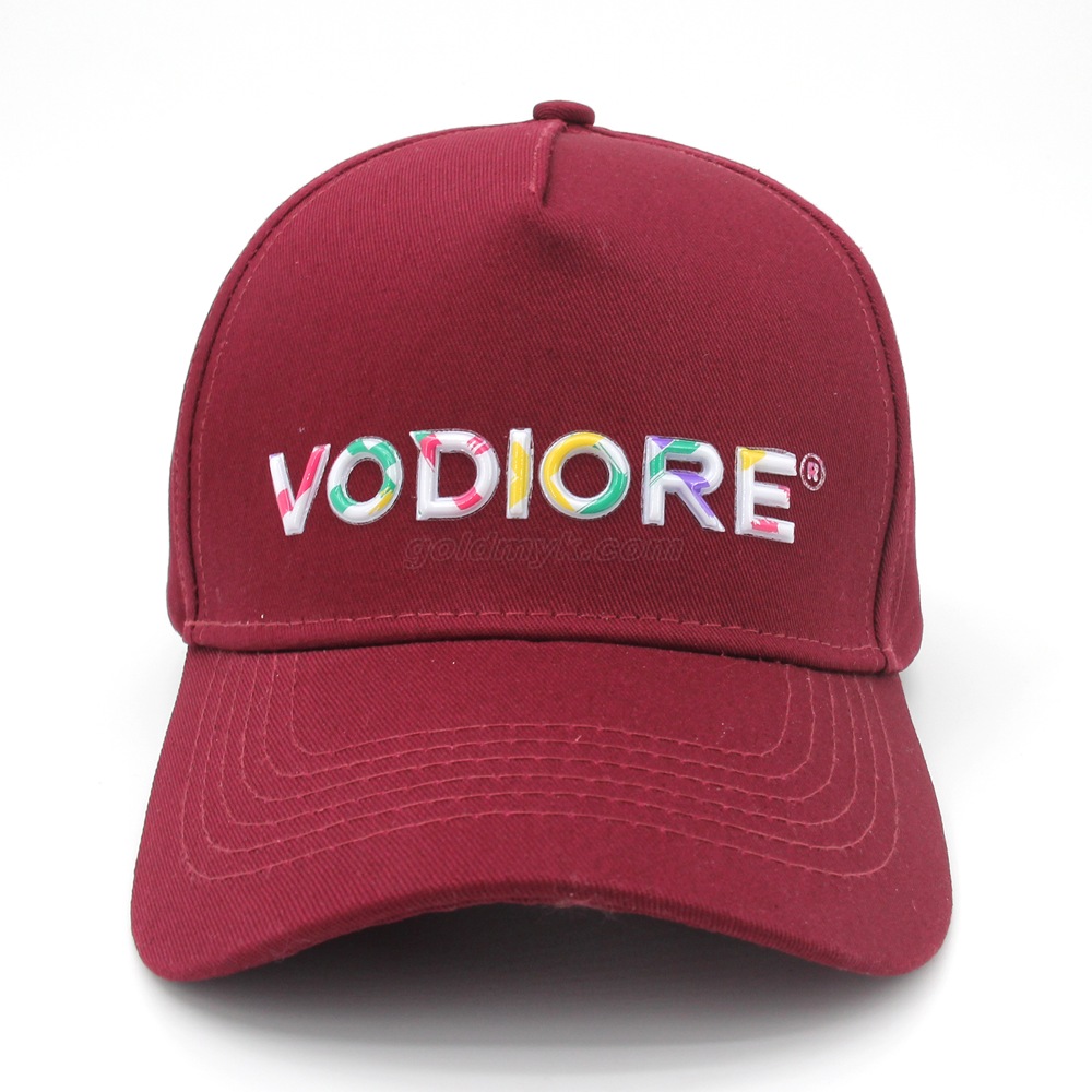 Custom Wine Red 100% Cotton Twill Fabric Baseball Cap Hat with TPU Printing Logo Can Custom Embroidery Of Women And Men