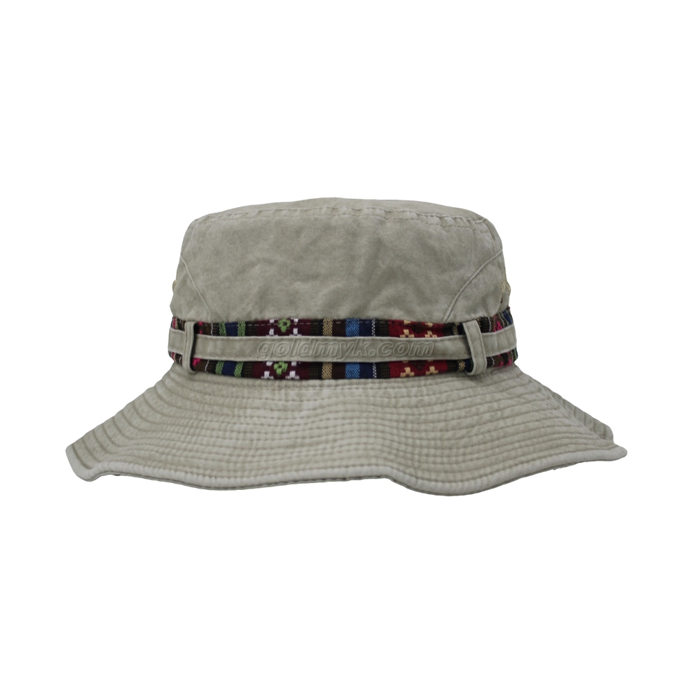 100% Cotton Fabric Bucket Cap Hand Washed Women And Men Acid Washed , Patch Embroidery, 6 Panel Cap