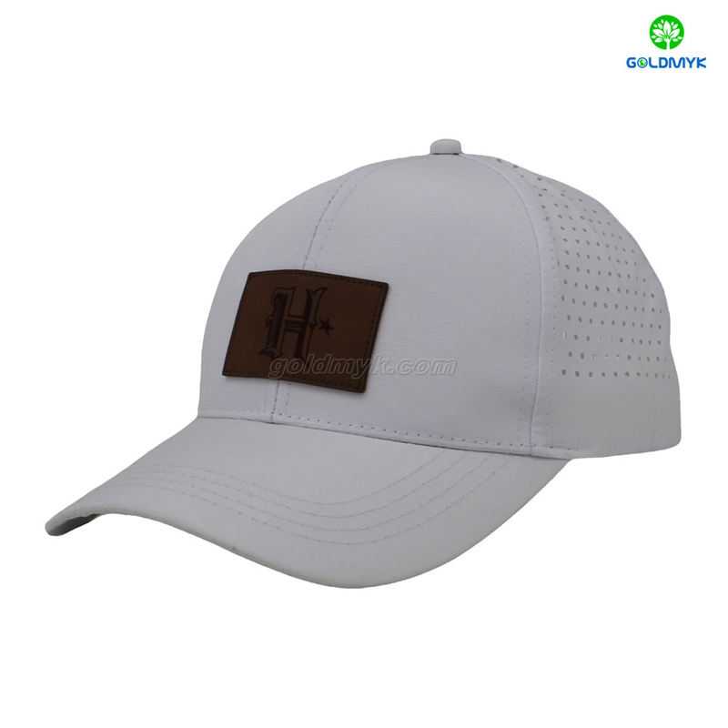 Laser Drilling Leather Patch White Street Style Custom Fabric Cap Curved Brim 6-Panel Trucker Mesh Caps