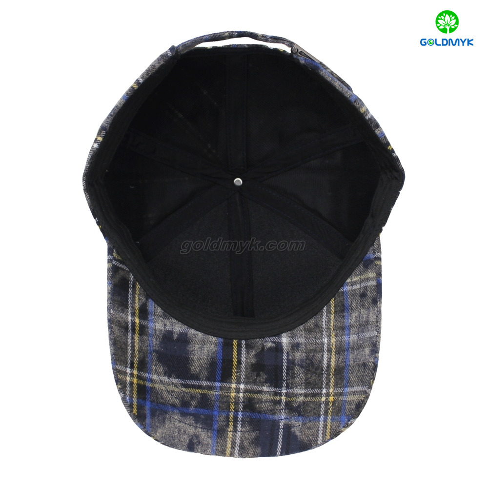 High Quality Cap with Checked Pattern Street Style Custom Fabric Cap Curved Brim 6-Panel Baseball Cap