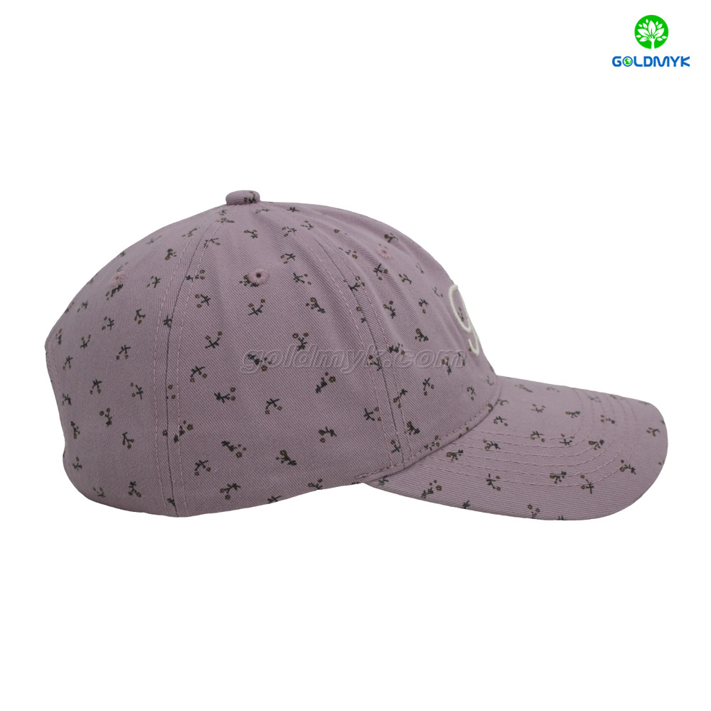 Purple Washed Floral Baseball Cap, Vintage Flower Pattern Adjustable Dad Hat