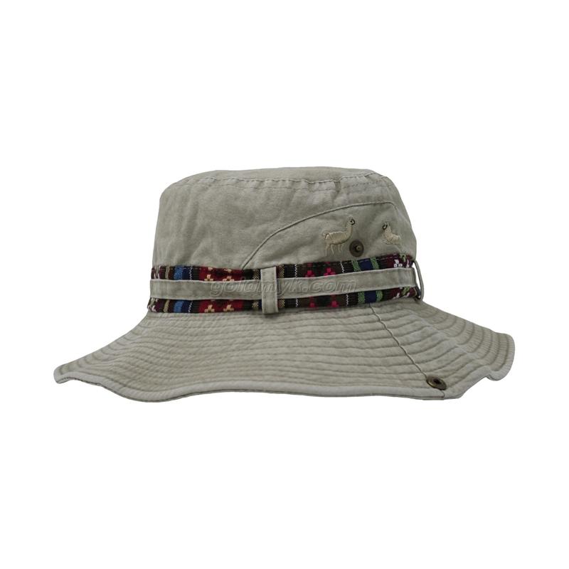 100% Cotton Fabric Bucket Cap Hand Washed Women And Men Acid Washed , Patch Embroidery, 6 Panel Cap