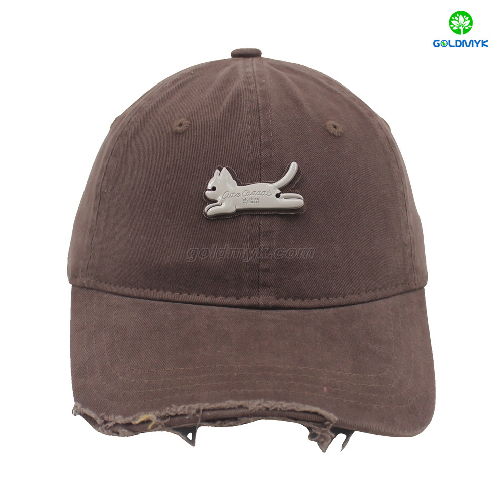 6 Panel Brown Custom 100% Cotton Twill Fabric Custom Logo Acid Washing Baseball Cap Hat Can Custom Embroidery of Women And Men