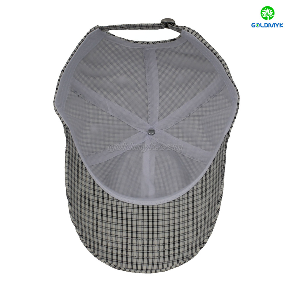 100% Polyester Flat Embroidery Checked Pattern Street Style Custom Fabric Cap Curved Brim 6-Panel Baseball Cap