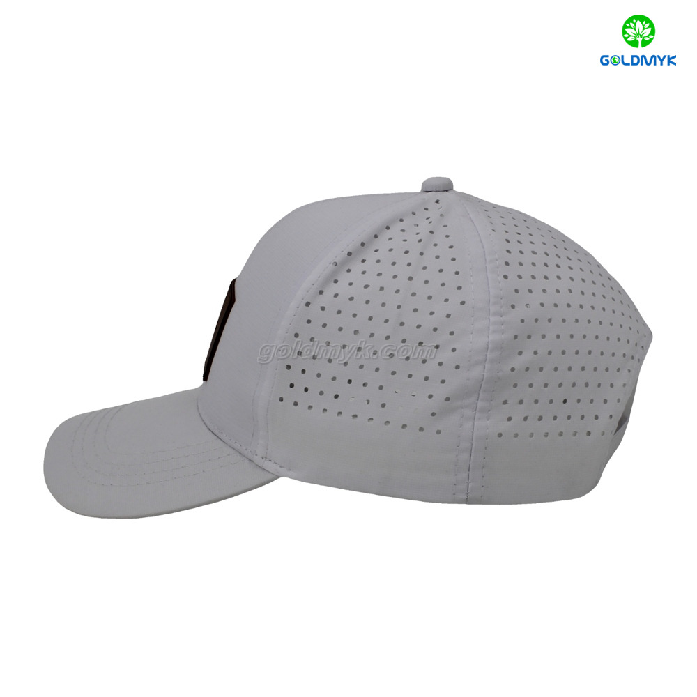 Laser Drilling Leather Patch White Street Style Custom Fabric Cap Curved Brim 6-Panel Trucker Mesh Caps