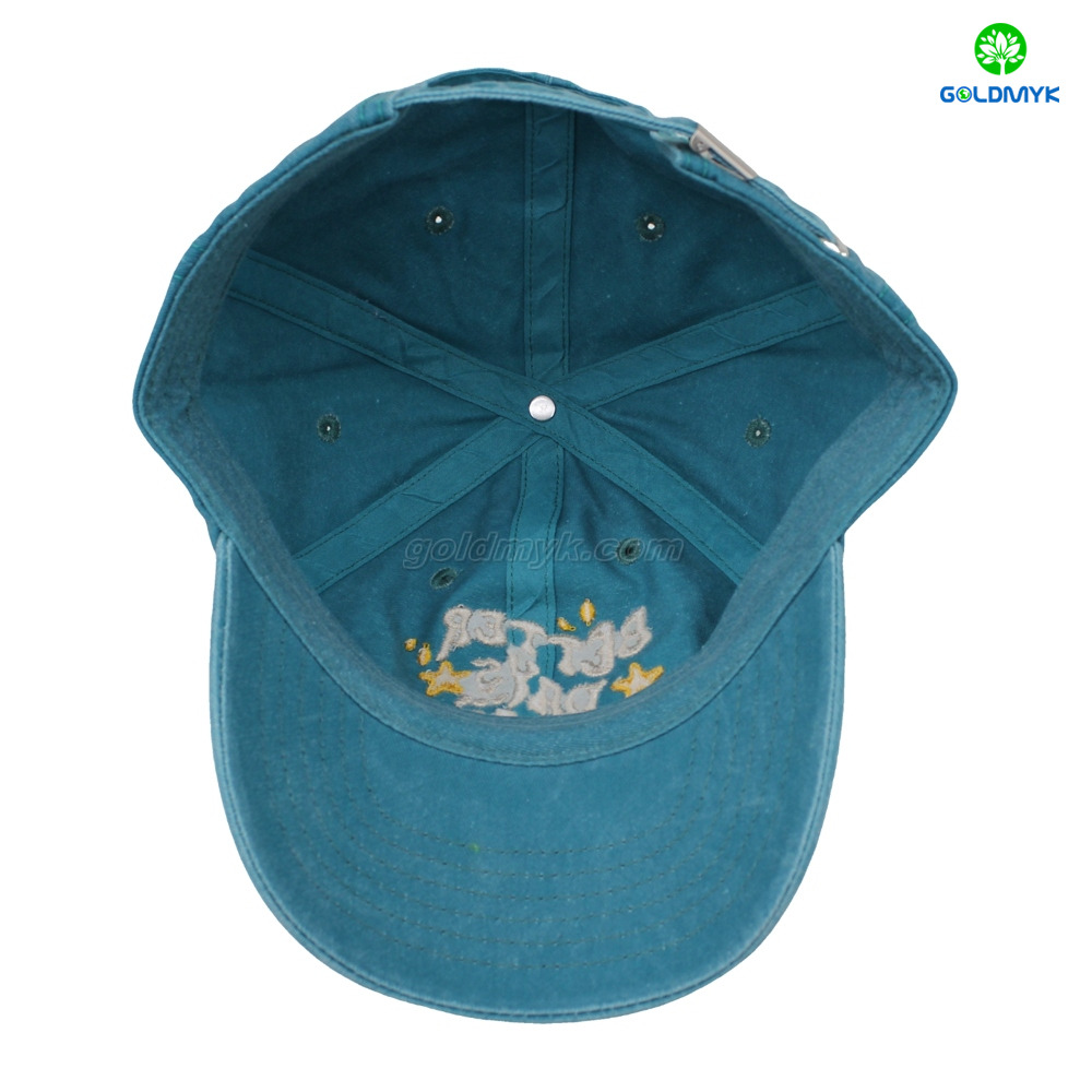 Stylish 6-Panel Blue Flat Embroidery Washed Design for Sports Business or Street Style Baseball Cap
