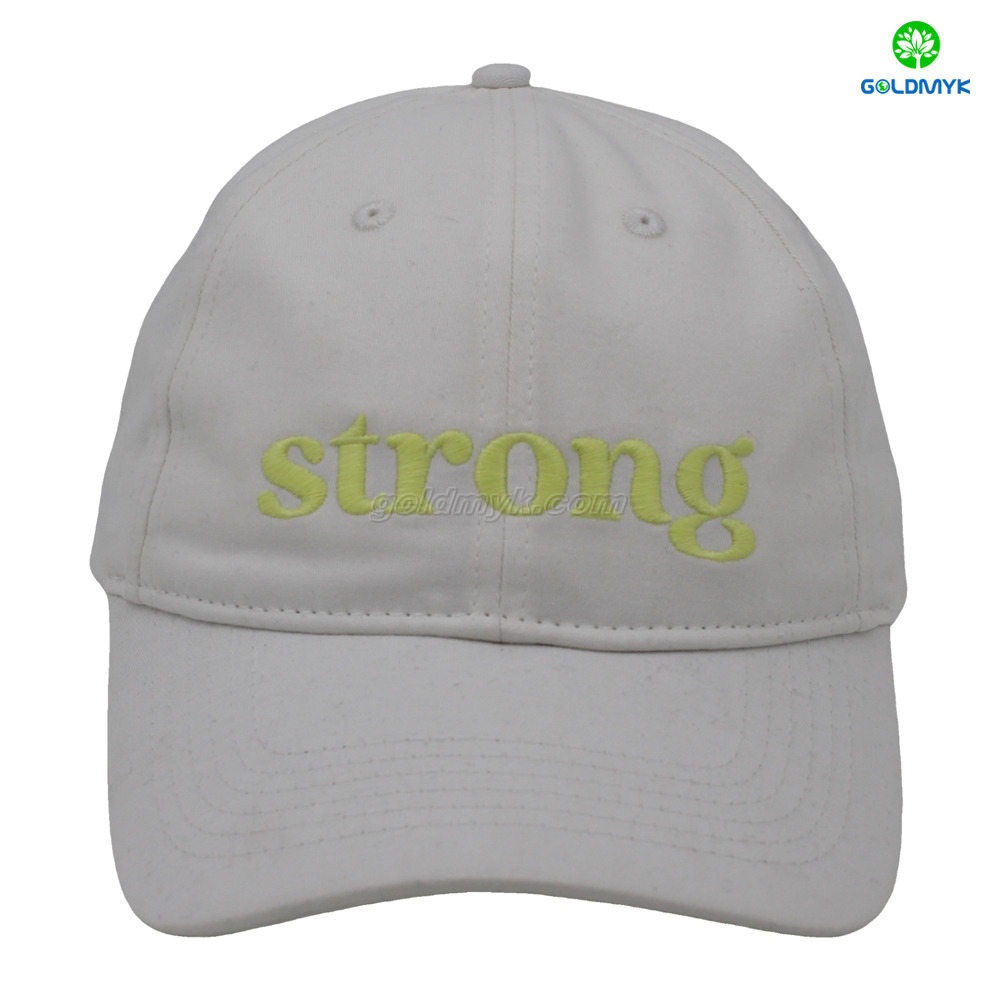 White Flat Embroidery Style Dad Hat Custom Fabric Cap Curved Brim 6-Panel Baseball Cap