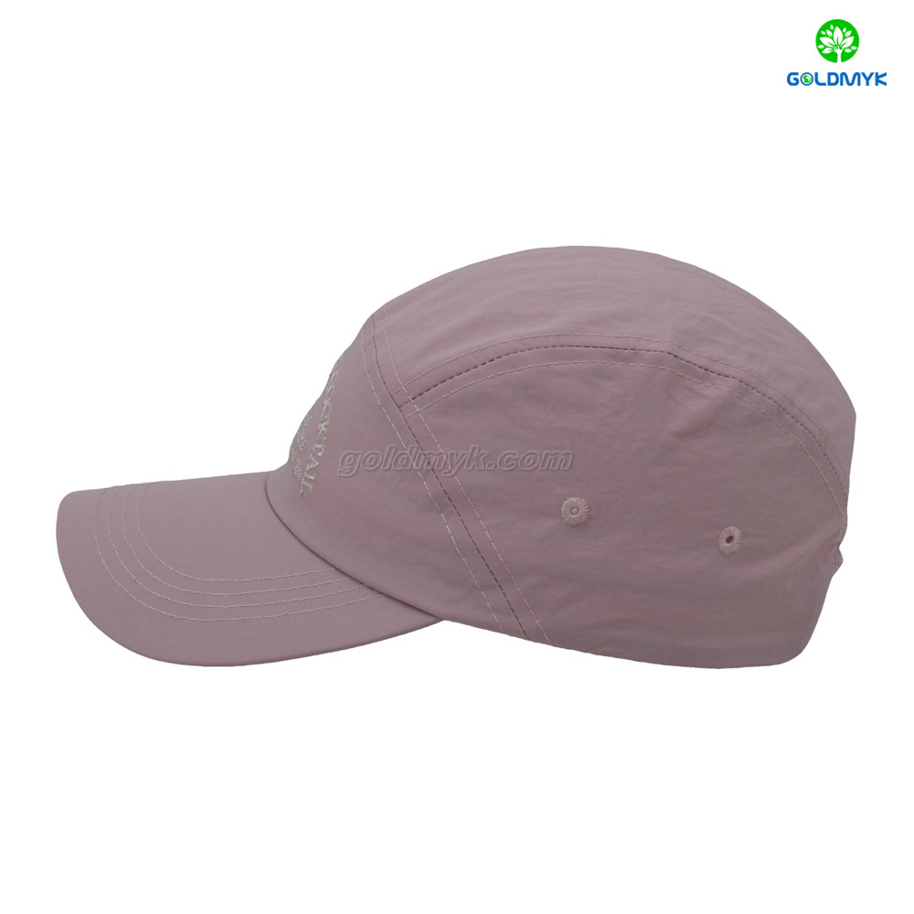 100% Polyester Pink Flat Embroidery Street Style Custom Fabric Cap Curved Brim 5-Panel Baseball Cap
