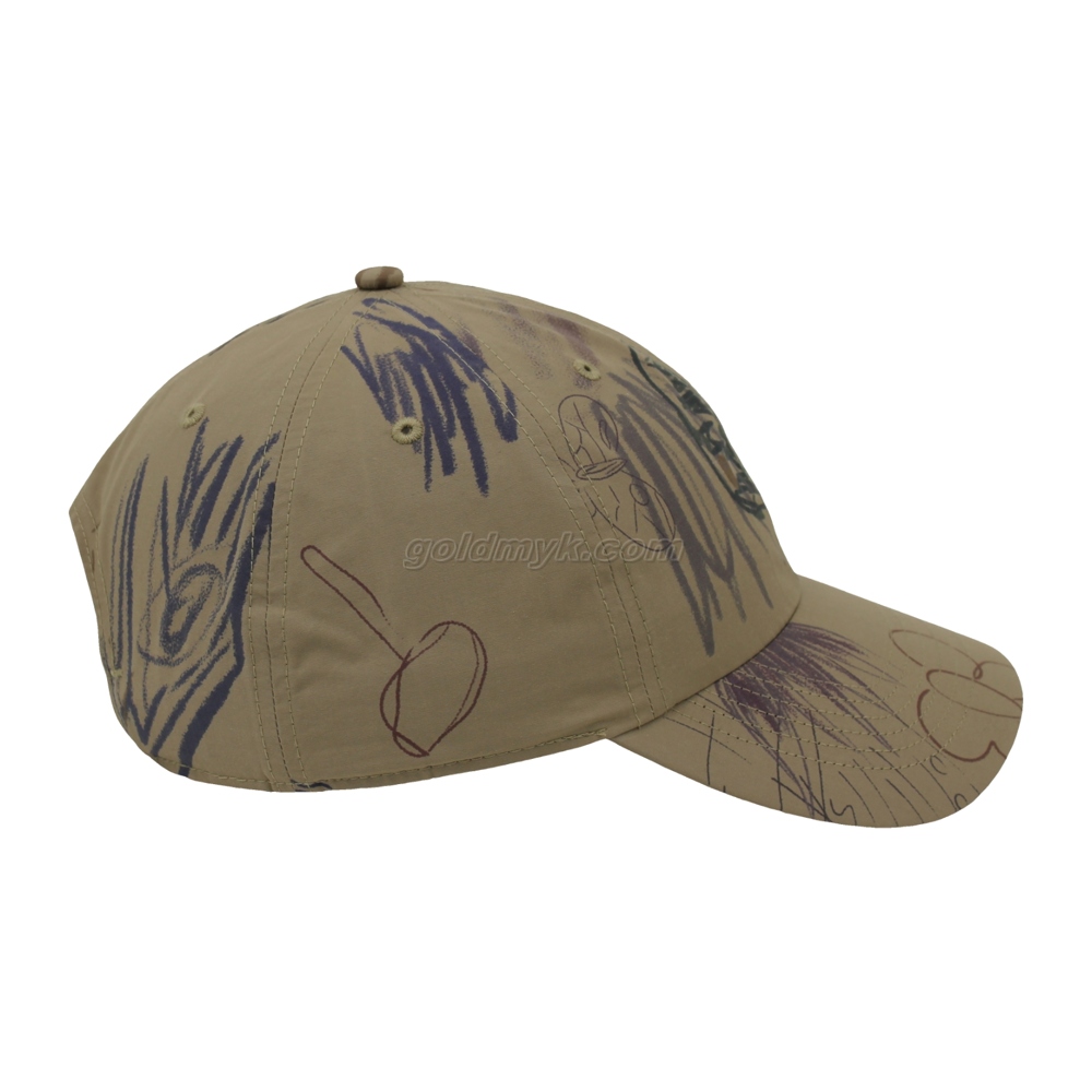100% Polyester Sublimation Graffiti Style Custom Fabric Cap Curved Brim 6-Panel Baseball Cap 