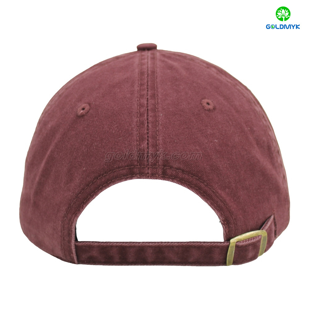 Red Flat Embroidery Style rivet Custom Fabric Cap Curved Brim 6-Panel Washed Cap