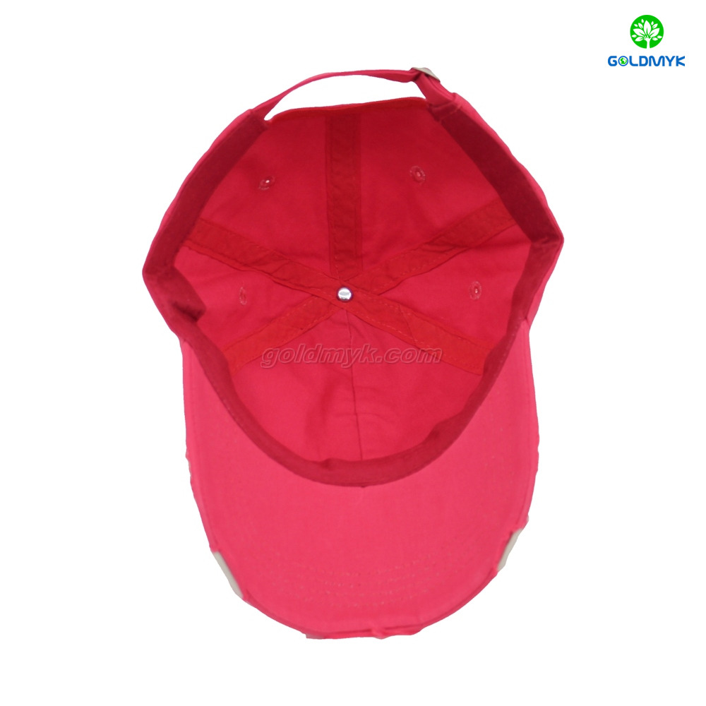6 Panel Red Distressed Wash 100% Cotton Twill Fabric Custom Logo Baseball Cap Hat Can Custom Embroidery of Women And Men