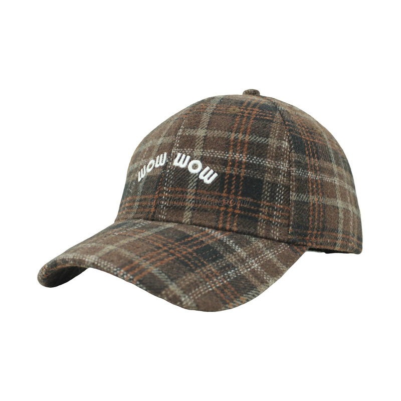 Warm And Thick And Wool Checked Fabric Baseball Cap And Hat with Custom Embroidery